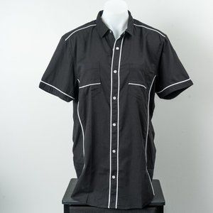 NWT Deep Black Contrast-Piping Kori Short-Sleeve Button-Up - L